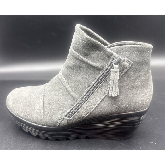Skechers Women’s Gray Suede Parallel Triple Threat Bootie Boots Wedge Sz 9.5 - Picture 11 of 14